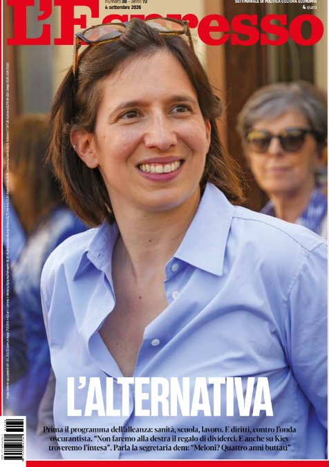 L'Espresso: intervista di Emilio Carelli a Elly Schlein sul numero in edicola da domani
